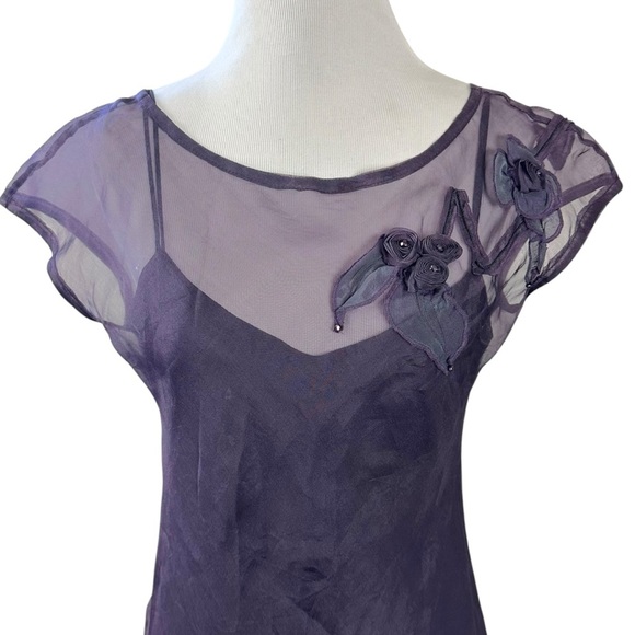 Vintage Tiar Silk Dark Purple Flower Fairy Maxi Dress Size Small WhimsyGoth USA - Picture 8 of 15